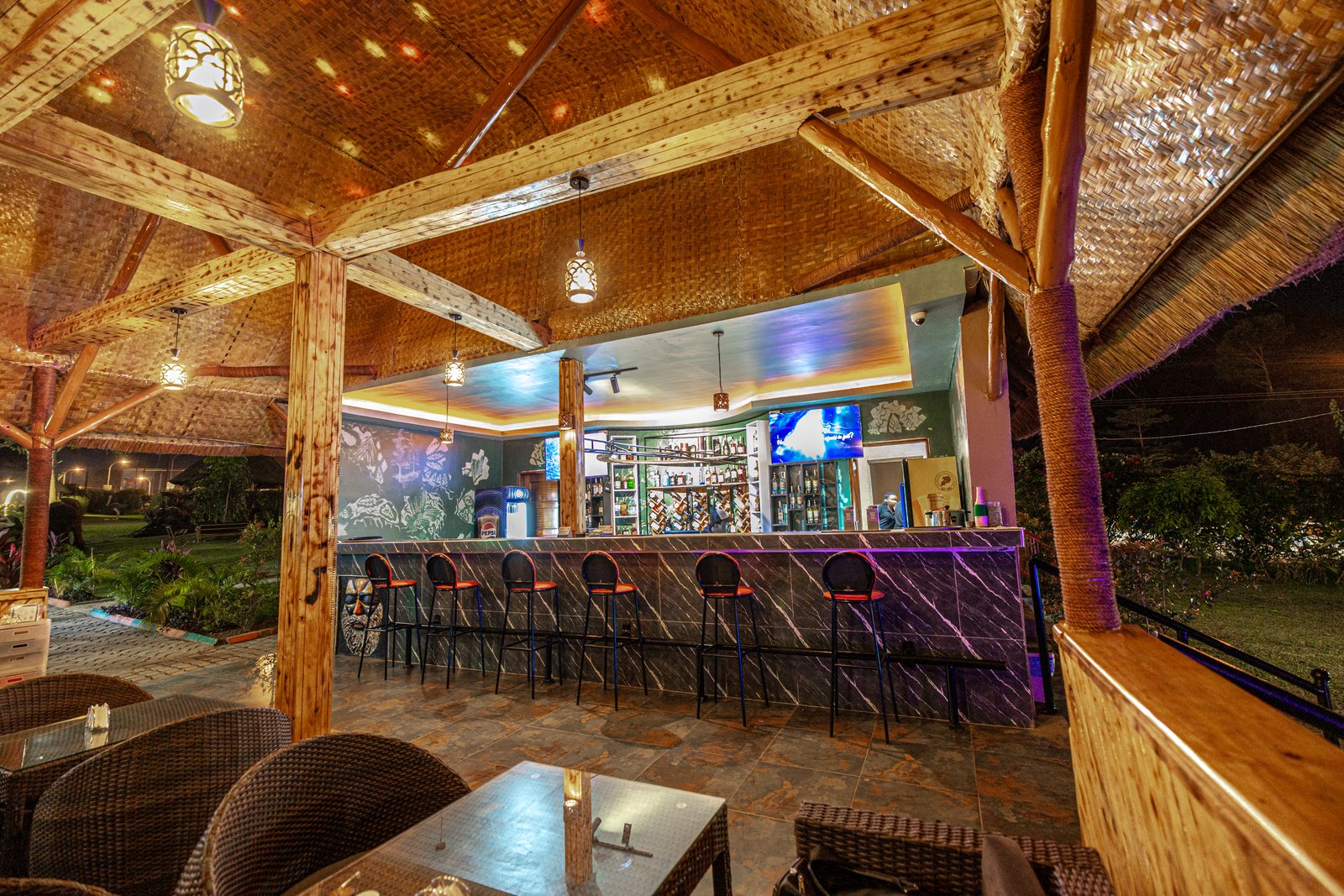 Resort bar area at De Rain Eco Beach Resort Entebbe