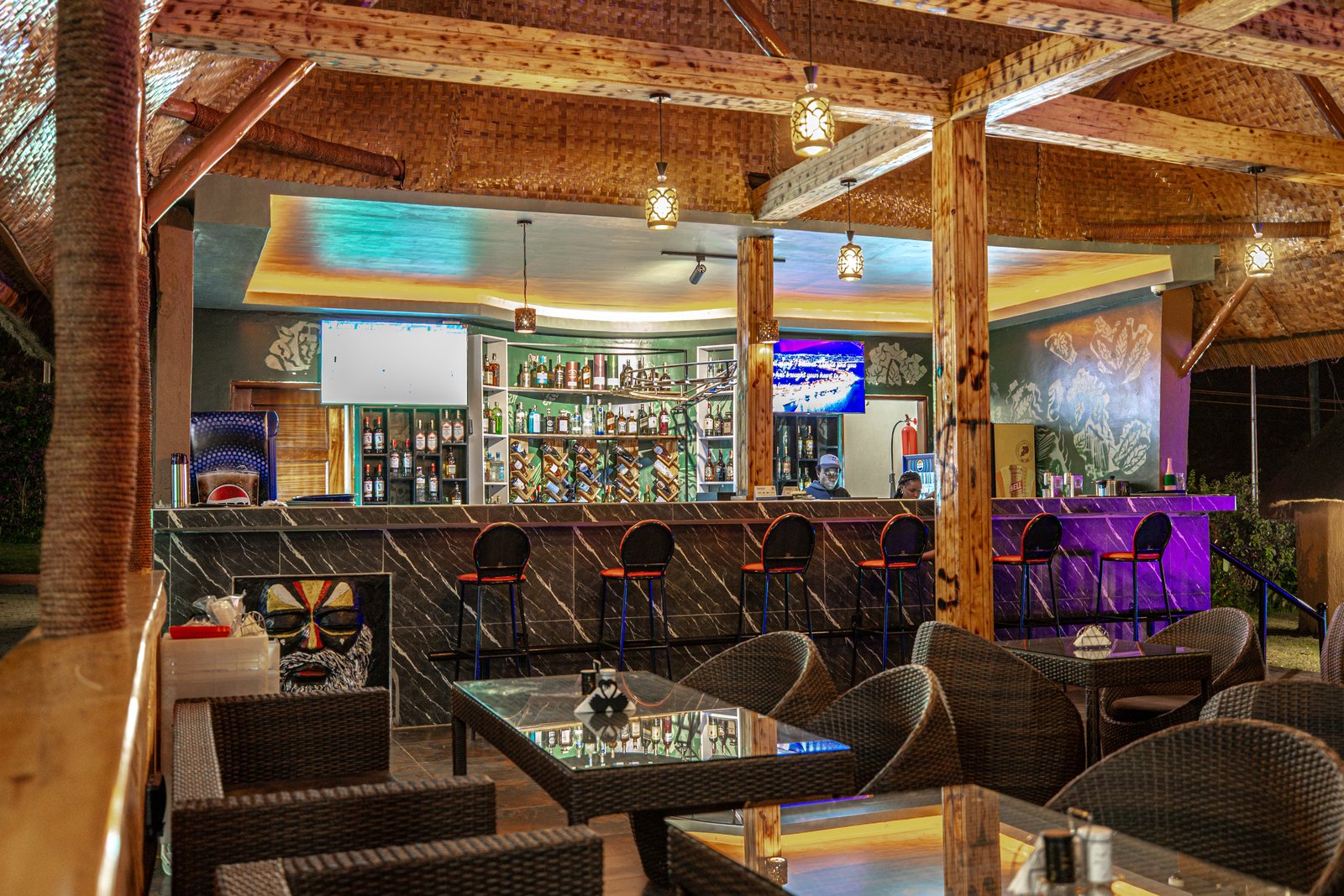 Luxury resort lounge and drinks area in Entebbe