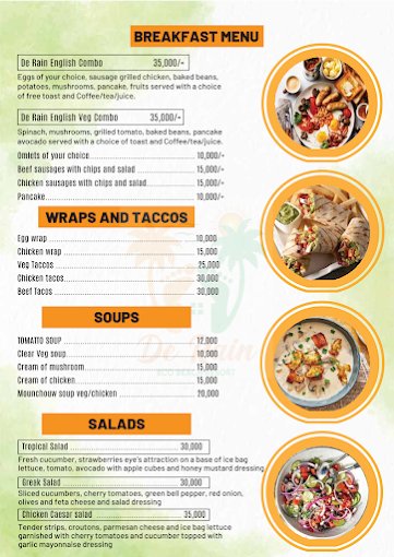 Breakfast, Wraps, Tacos, Soups & Salads